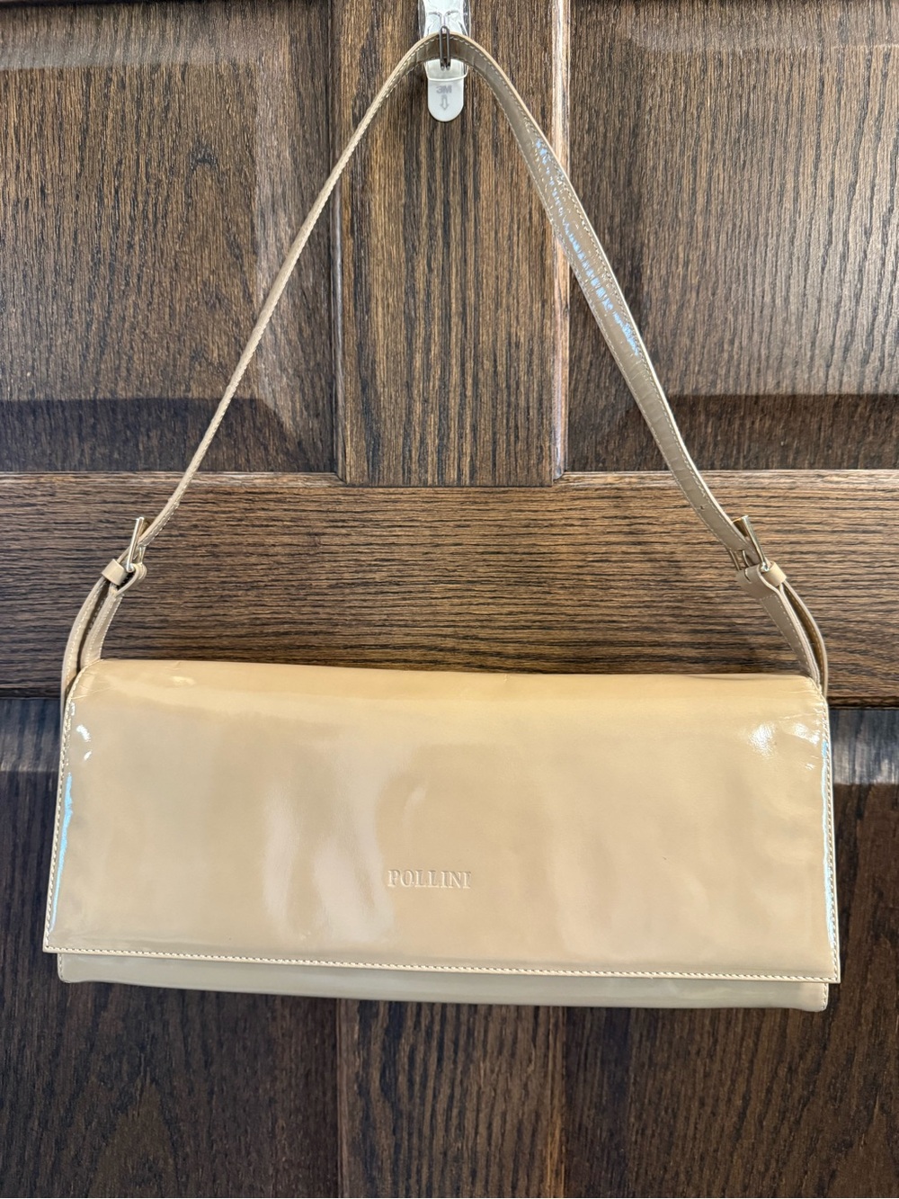 Pollini Beige Patent Shoulder Bag